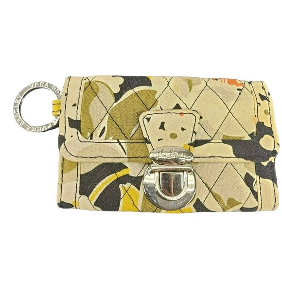 Vera Bradley Tri Fold Wallet ID Easy Look on‎ Back Dogwood Black Yellow - Picture 1 of 9